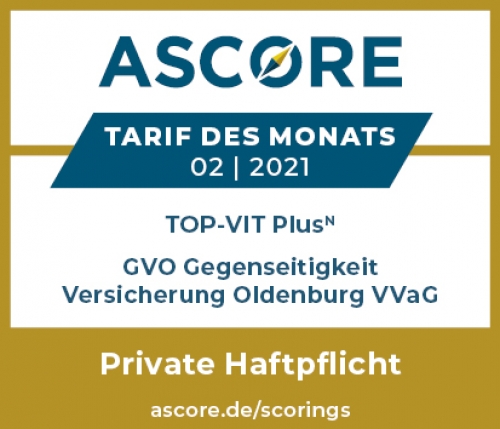 Und jetzt! Die beste Privathaftpflicht, die wir je hatten! Das bestätigt der GVO auch das Institut Ascore.